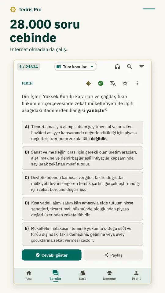 28.000 soru cebinde: internet olmadan çalışan soru ekranı