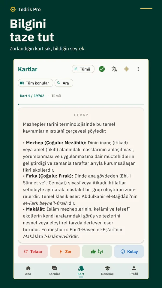 Bilgi kartları: aralıklı tekrar ile kart çalışması
